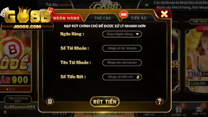 Hướng dẫn giao dịch nạp/rút tiền tại cổng game Go88